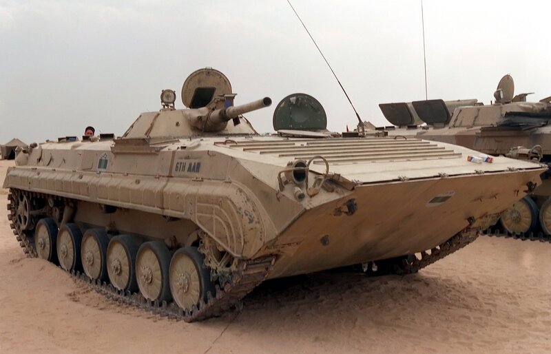 Military armored vehicle in desert