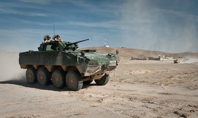 Military armored vehicle in desert