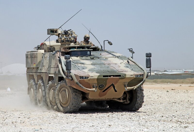 Military armored vehicle in desert