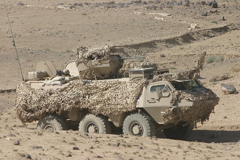 Military armored vehicle in desert