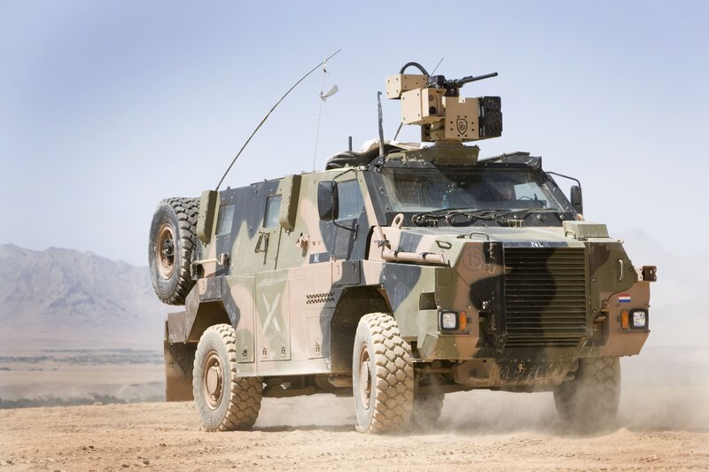 Military armored vehicle in desert
