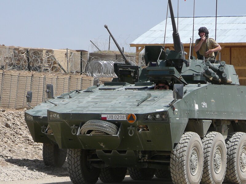 Military armored vehicle in desert