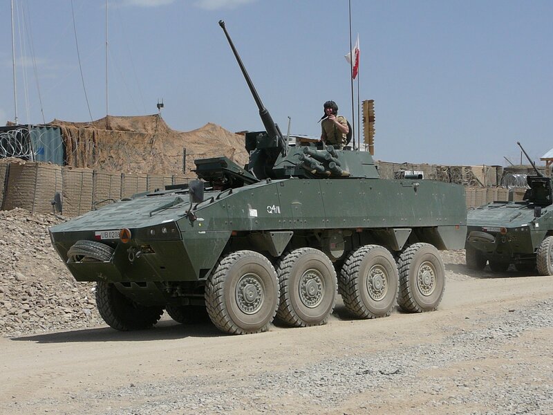 Military armored vehicle in desert