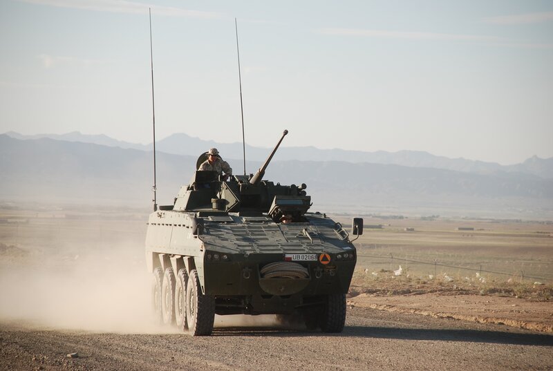 Military armored vehicle in desert