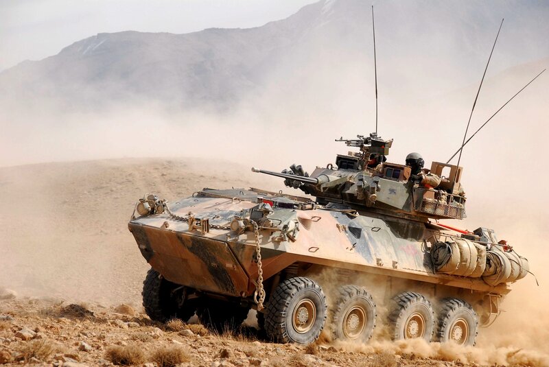 Military armored vehicle in desert