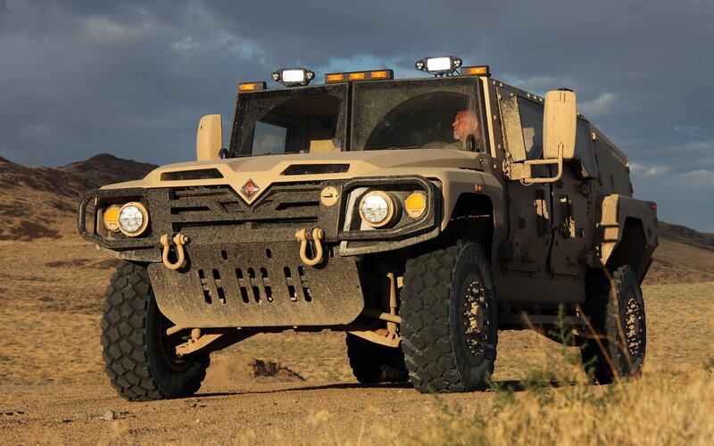 Military armored vehicle in desert