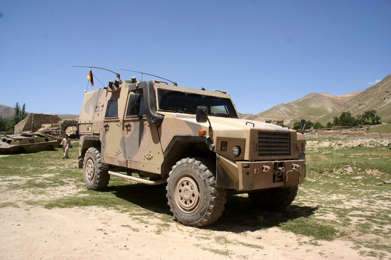 Military armored vehicle in field