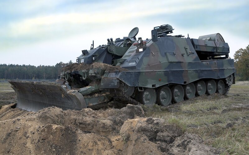 Military armored vehicle in field