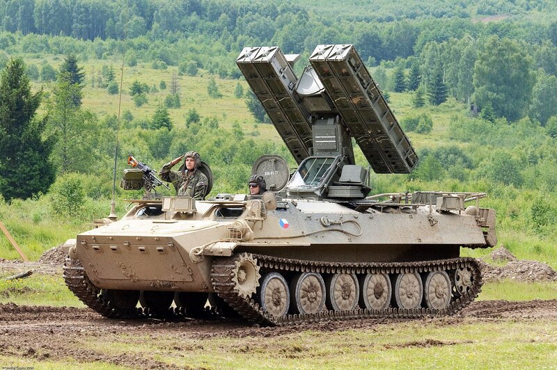 Military armored vehicle in field