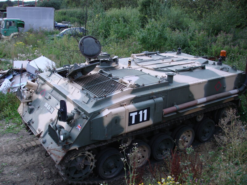 Military armored vehicle in field