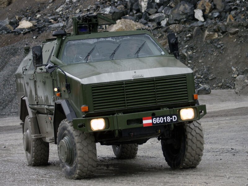 Military armored vehicle in field