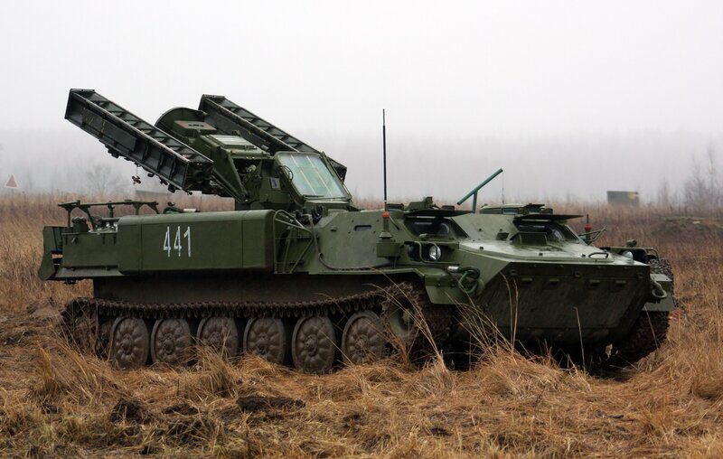Military armored vehicle in field