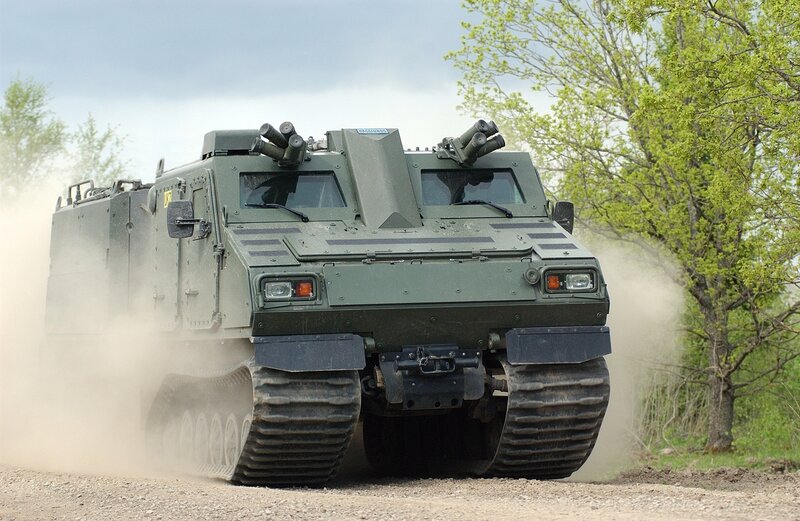 Military armored vehicle in motion