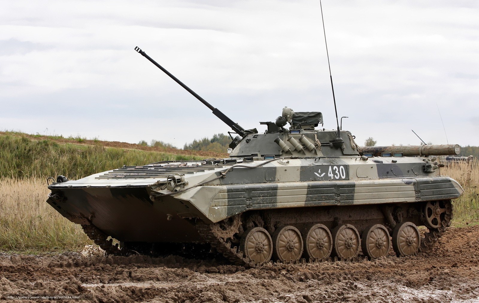 Military armored vehicle in mud