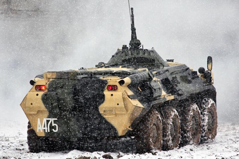 Military armored vehicle in snow