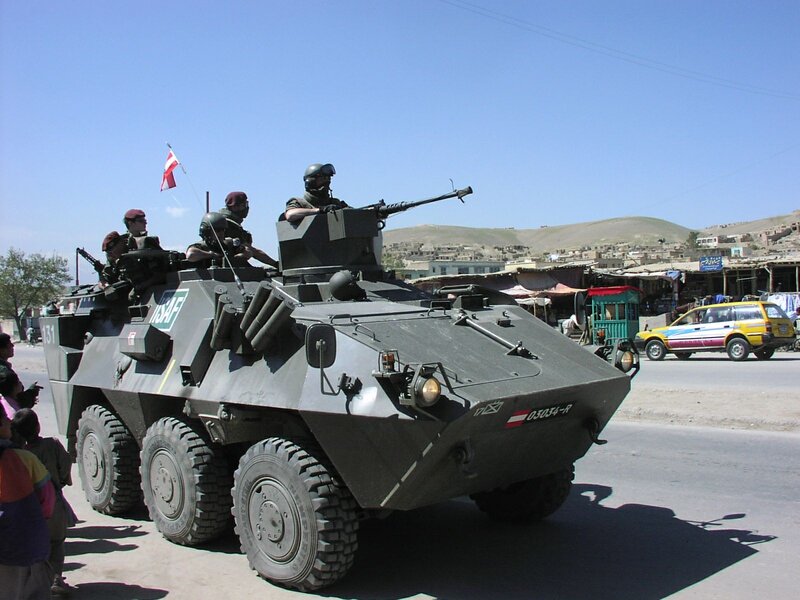 Military armored vehicle on patrol