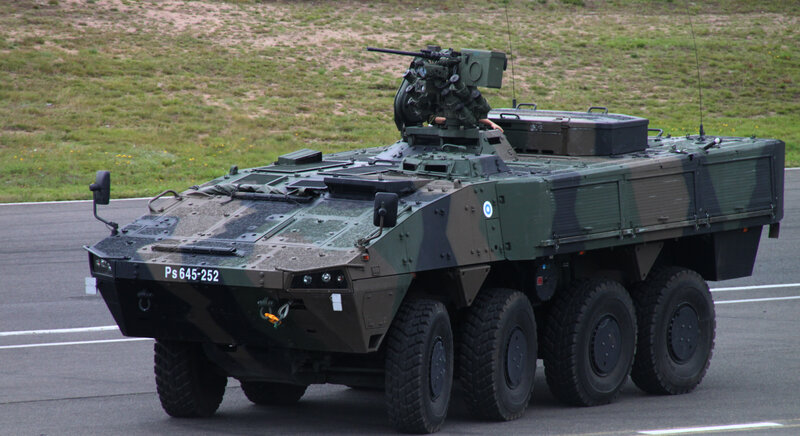 Military armored vehicle on road