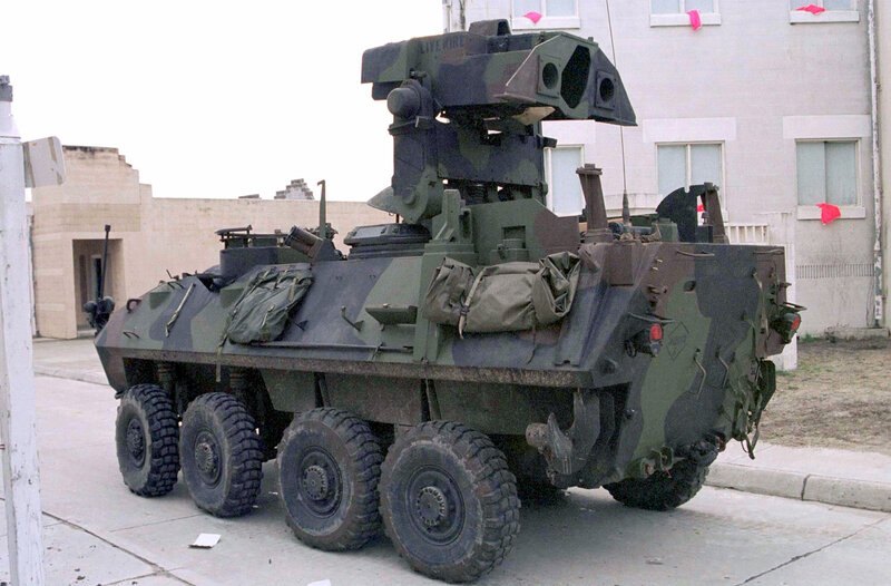 Military armored vehicle on street