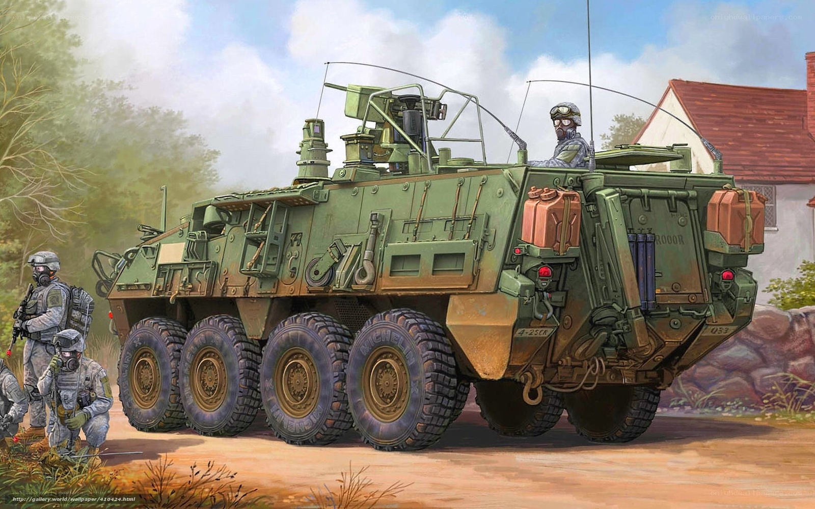Military armored vehicle with soldiers