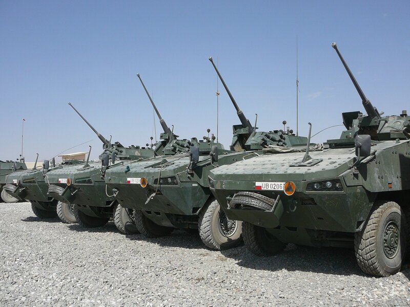 Military armored vehicles in a row