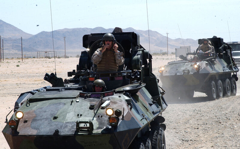 Military armored vehicles in desert