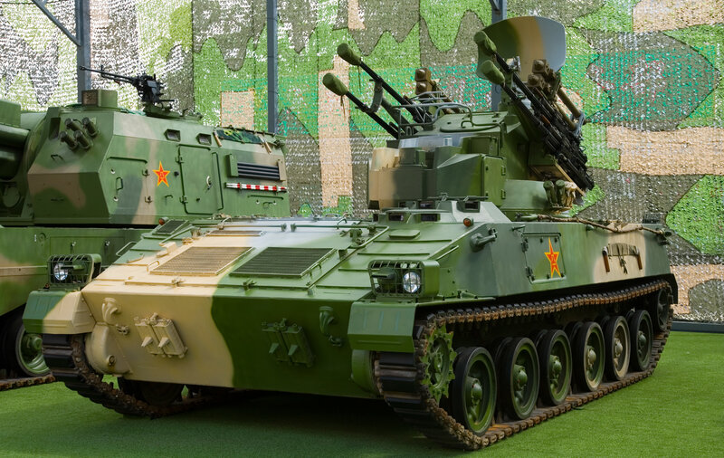 Military armored vehicles on display