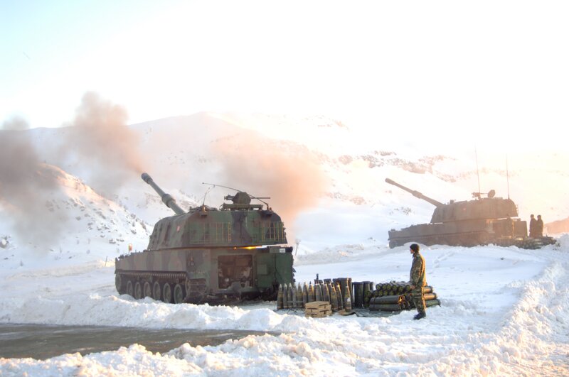 Military Artillery in Snow