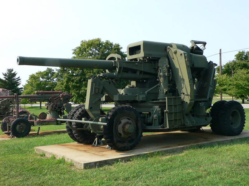 Military artillery piece on display