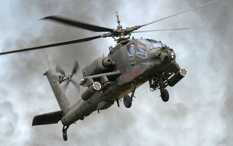 Military Attack Helicopter — Gray, Dramatic, Photograph, Clouds