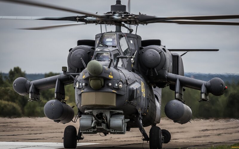 Military Attack Helicopter — Gray, Dramatic, Photograph, Rotor Blades, Wheels