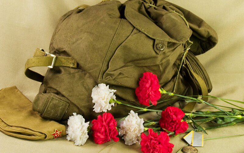 Military Backpack with Flowers