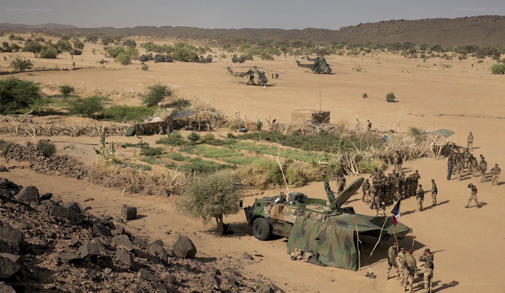Military base in desert terrain