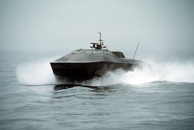 Military boat in motion