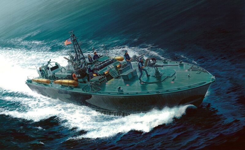 Military Boat in Ocean — Blue