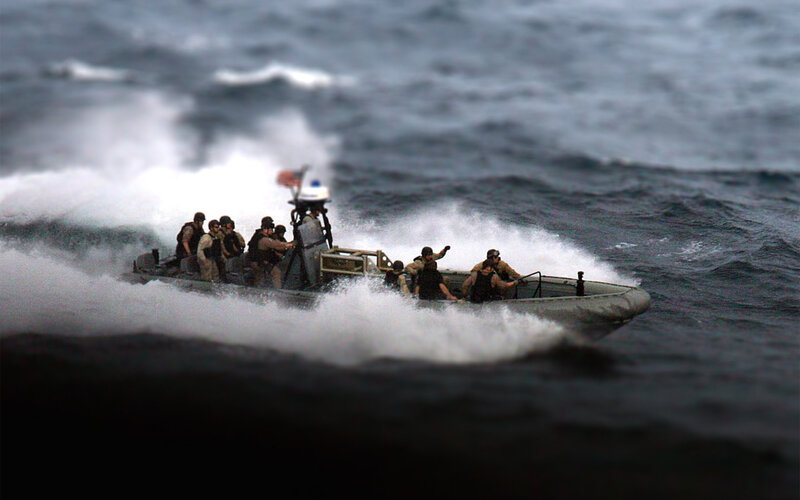 Military boat in rough sea