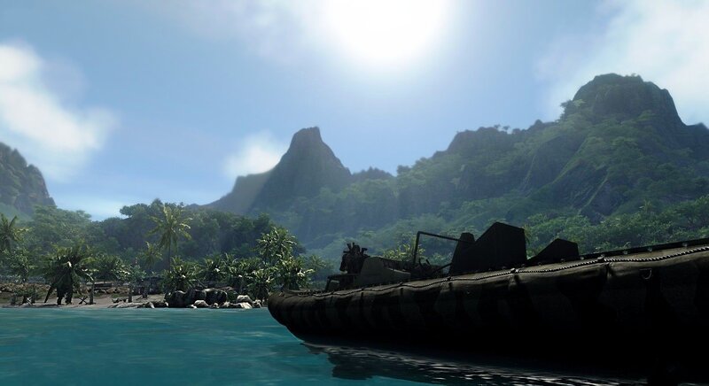 Military Boat on Tropical Shore
