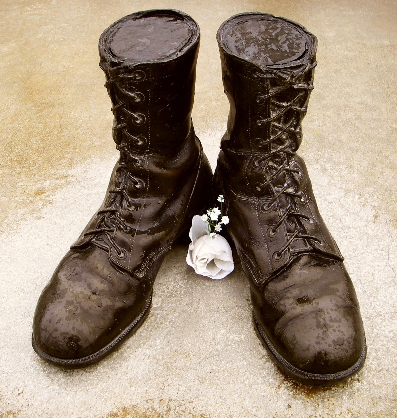 Military boots with white rose