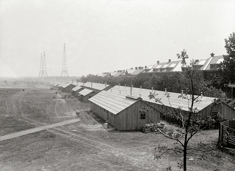 Military camp with tents and towers