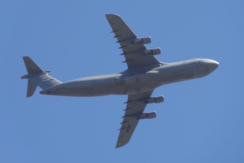 Military Cargo Plane — Blue, Clear, Afternoon, Photograph, Aircraft, Sky
