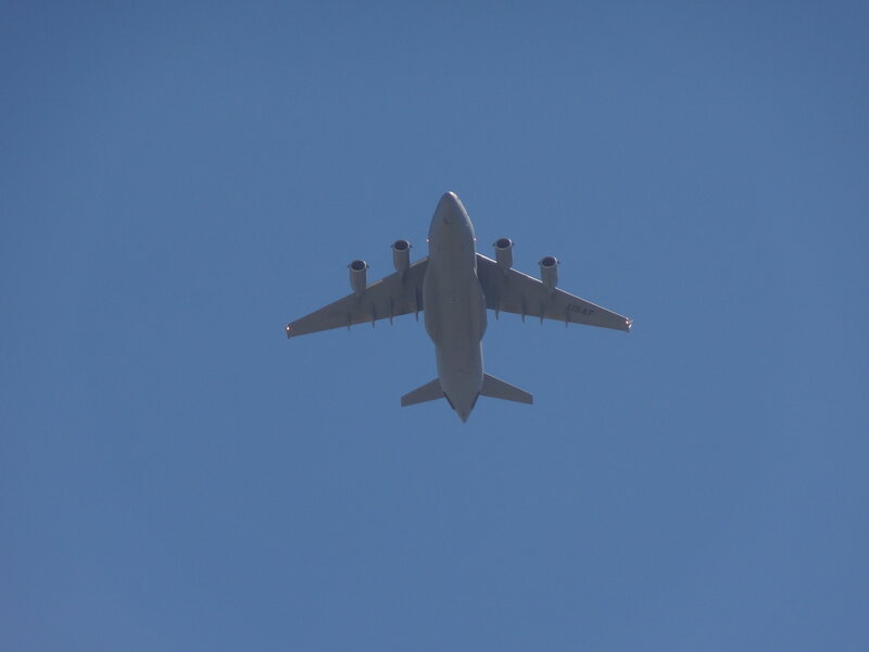 Military Cargo Plane — Blue, Clear, Afternoon