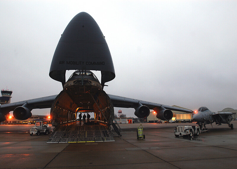Military cargo plane on tarmac