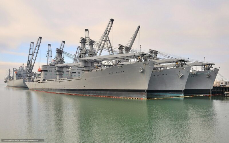 Military cargo ships in port