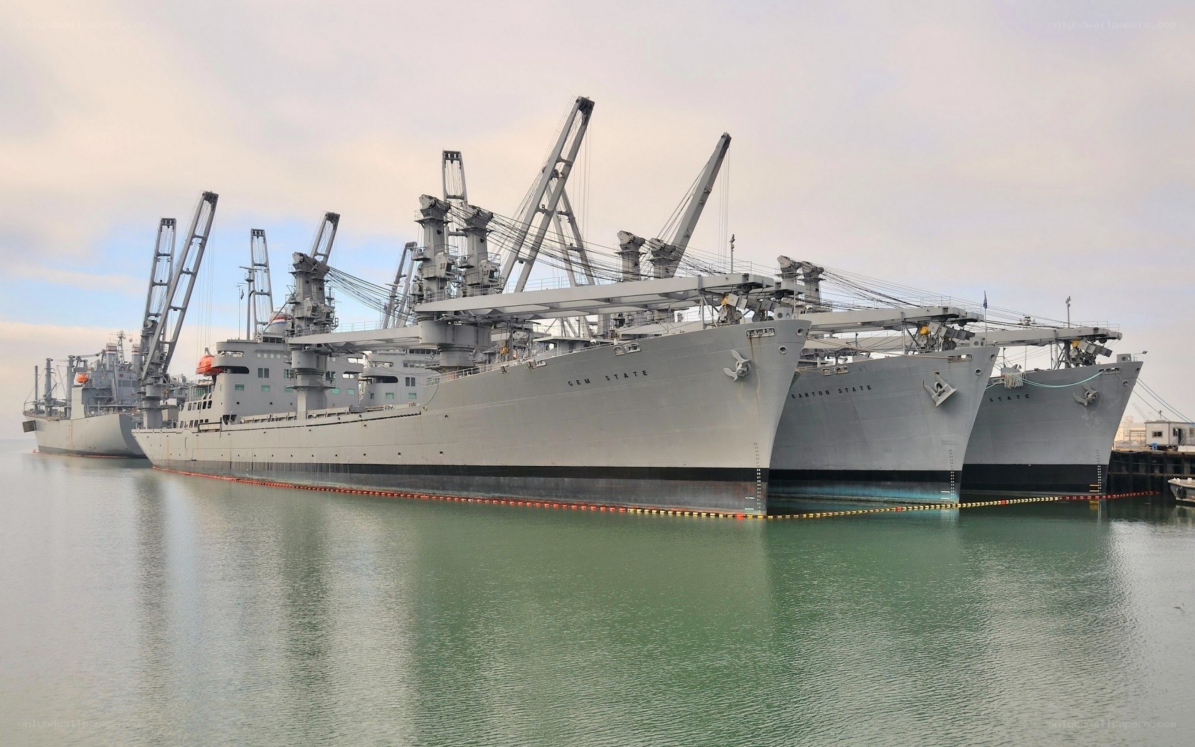 Military cargo ships in port