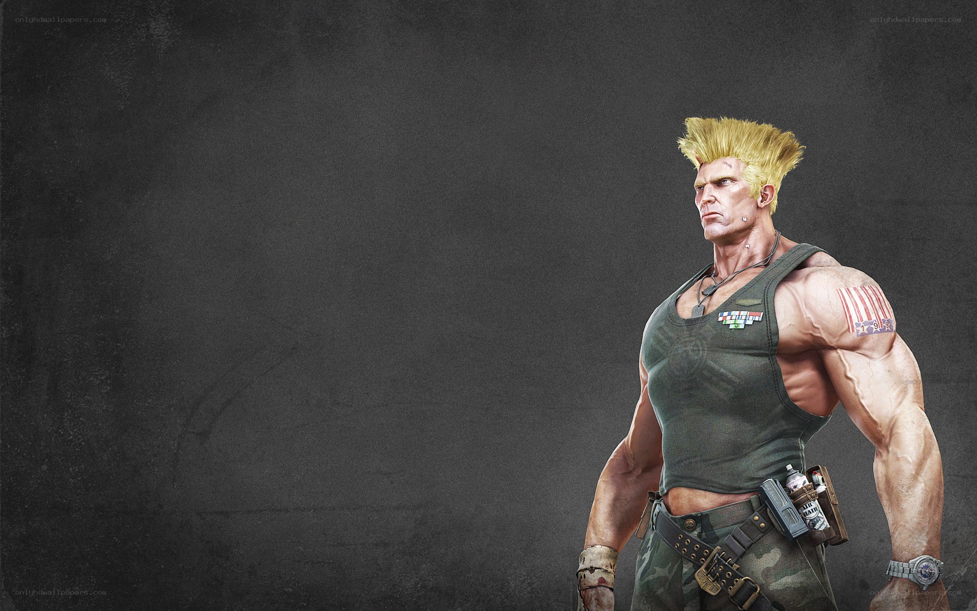 military character with tattoos