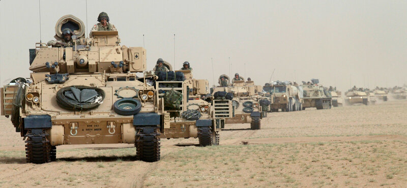 Military convoy in desert
