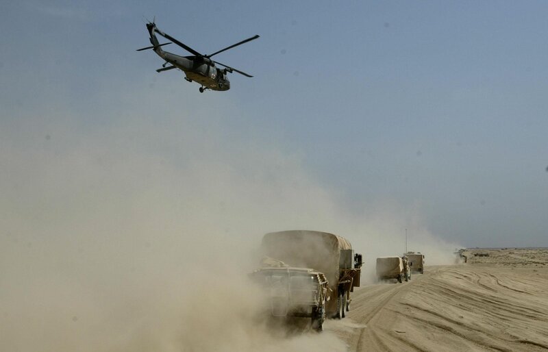 Military convoy in desert