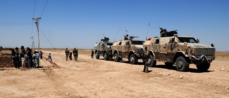 Military convoy in desert