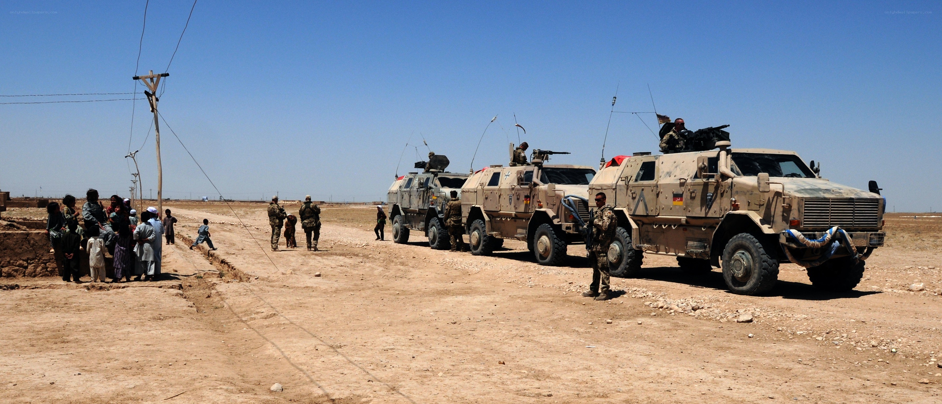 Military convoy in desert