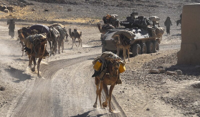 Military convoy in desert