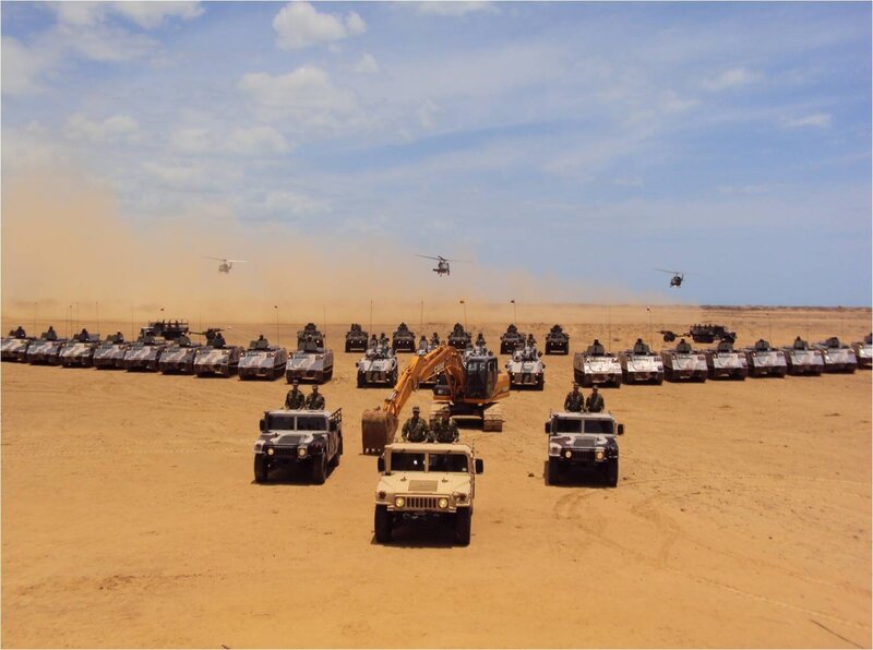 Military convoy in desert